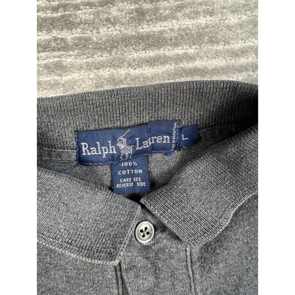 Ralph Lauren Polo Shirt Mens Large Gray Long Sleeve Monogram Pocket Cotton 90s